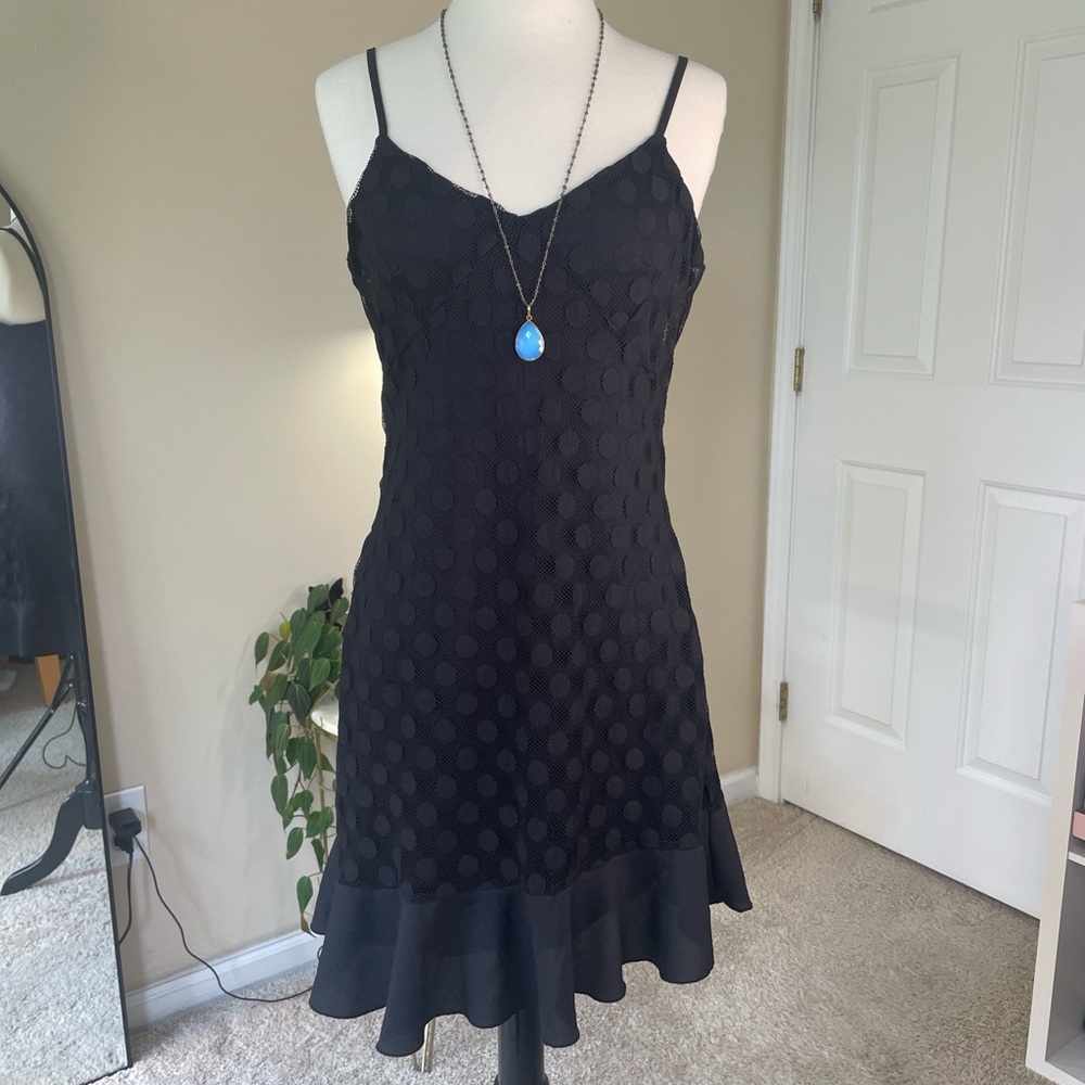 Black Mini Dress with Asymmetrical Ruffle Hem Size Small